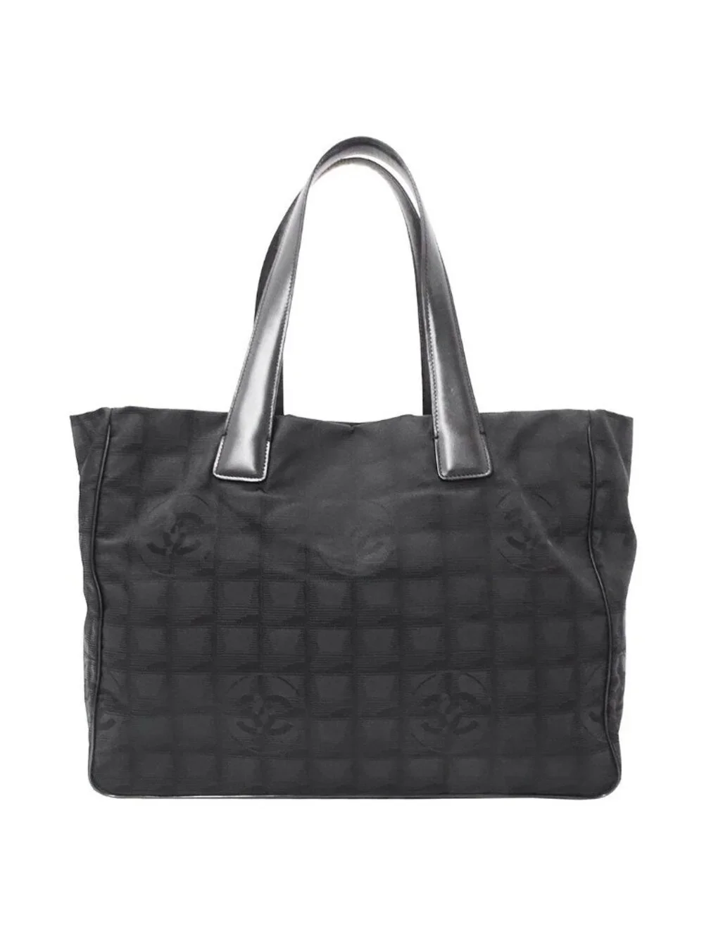 Chanel Tote Nylon New Travel MM Black Gold Hand Everyday Use Logo